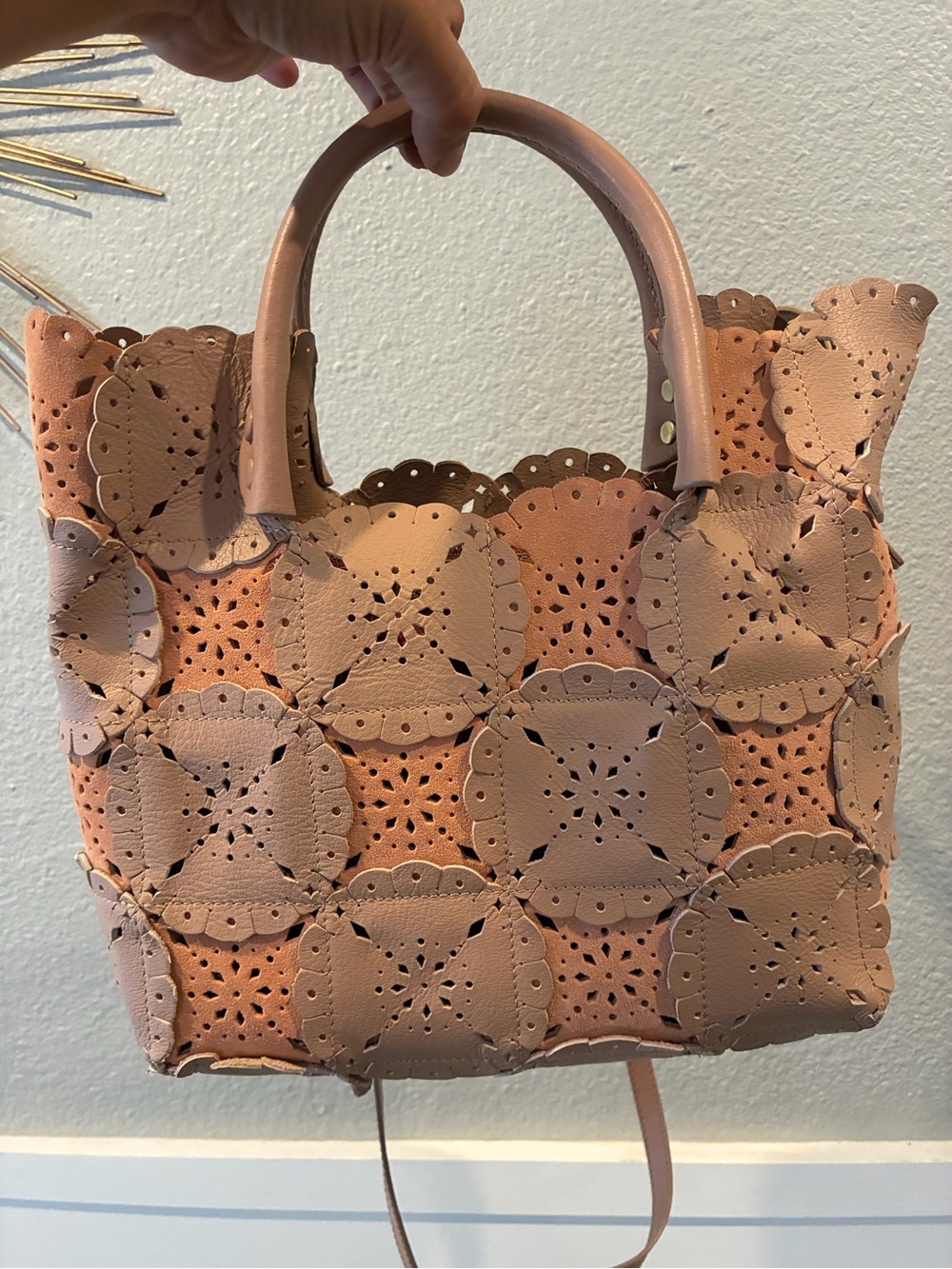 Jamin Puech Laser-Cut Floral Panel Tote in Blush Pink